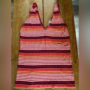 Express One Eleven Striped Sleeveless Top in Red and Orange size L
